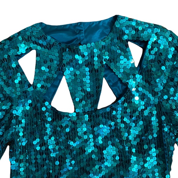 NWT Vintage Teal Sequin Dress With Cutouts By NiteLine Della Roufogali Size 8 - Picture 3 of 10